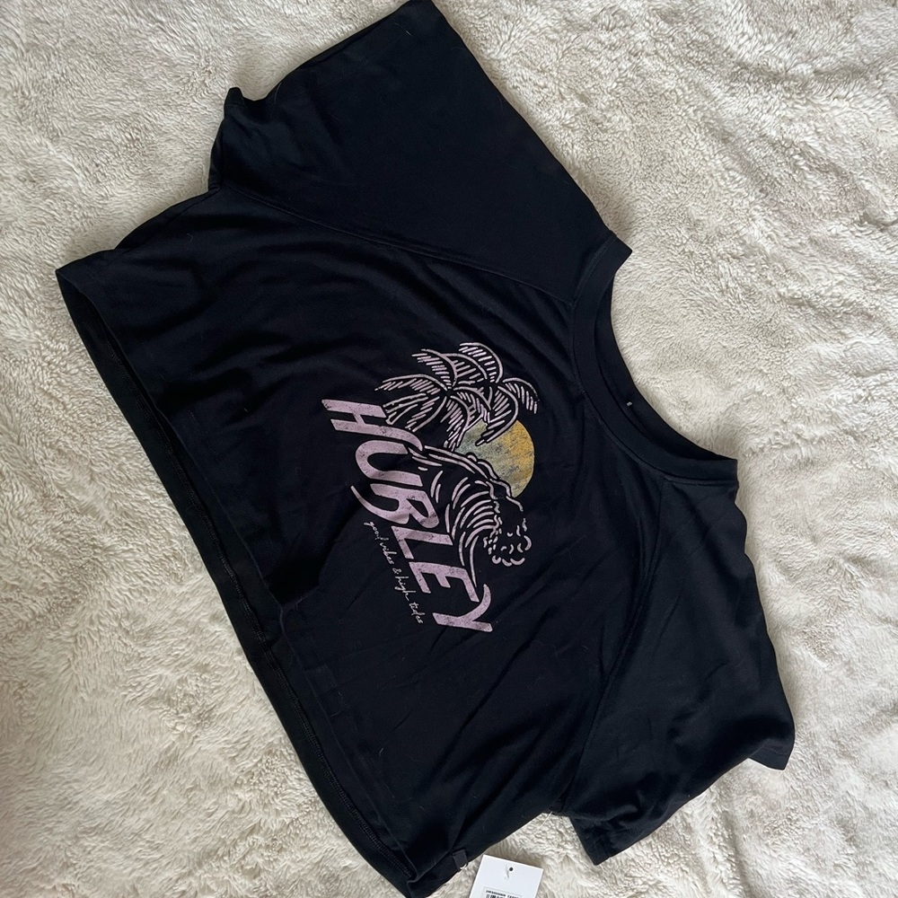 Black Hurley Cropped Raglan Tee